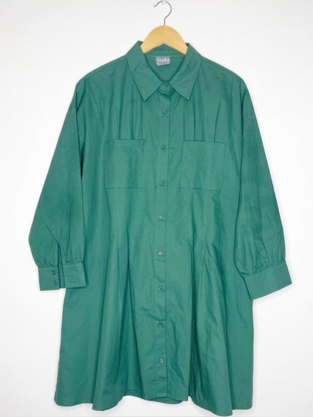 Arula Green Button-Down Longline Shirt